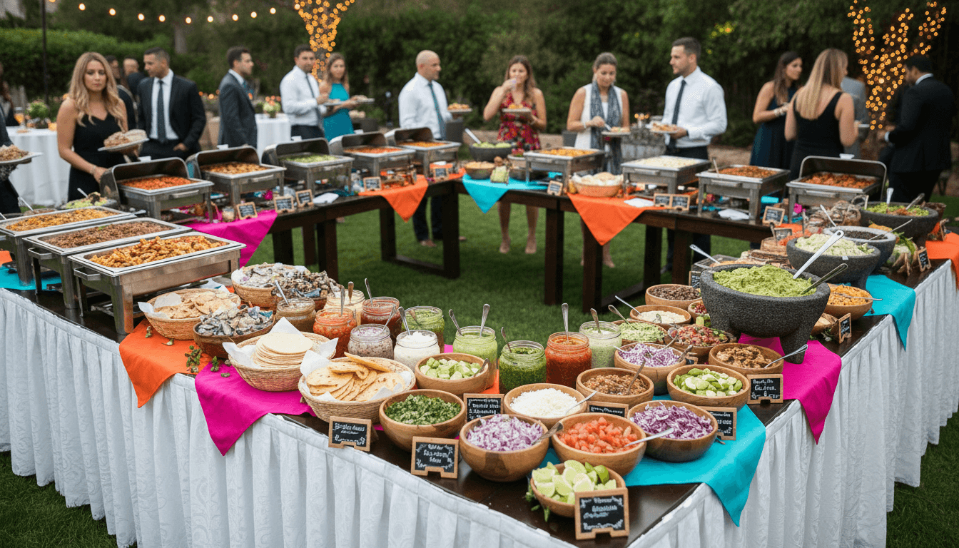 Catering spread with taco bar