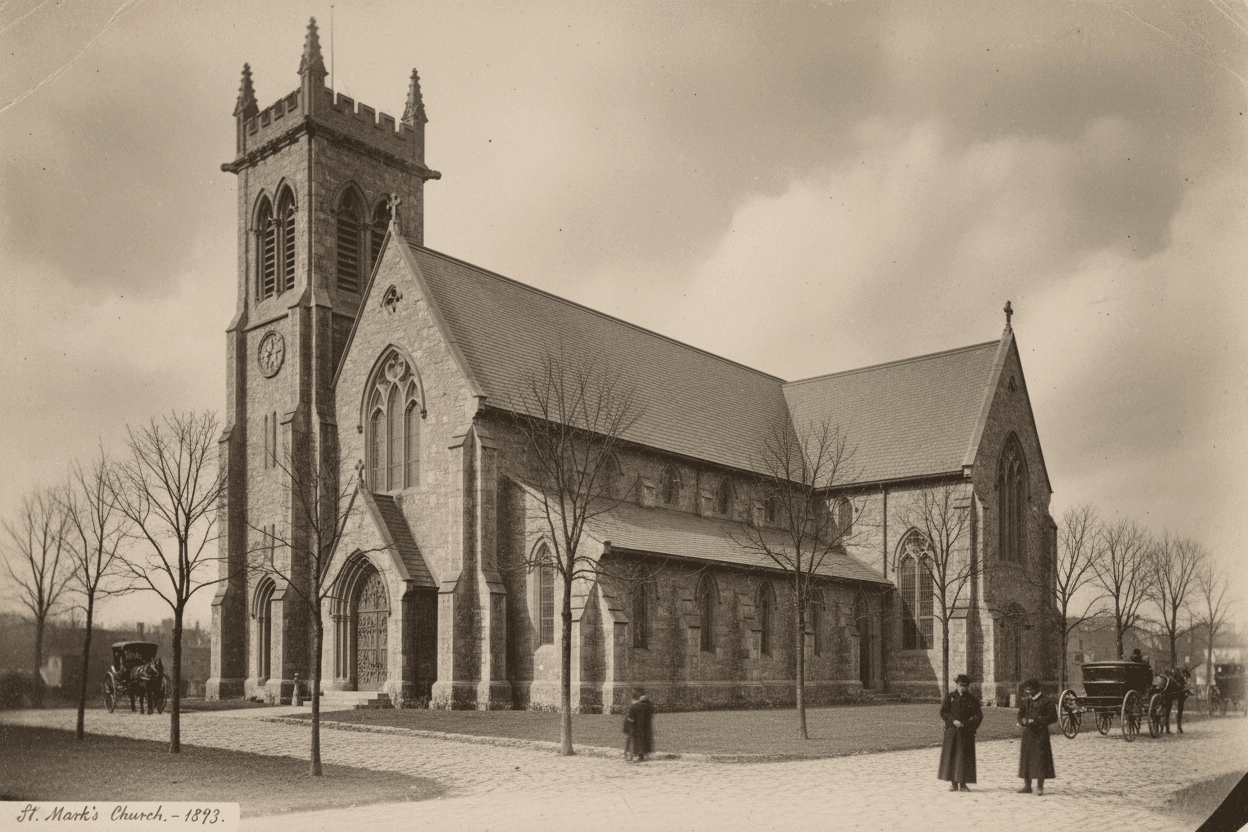 Historical 1893 photograph of the original church building